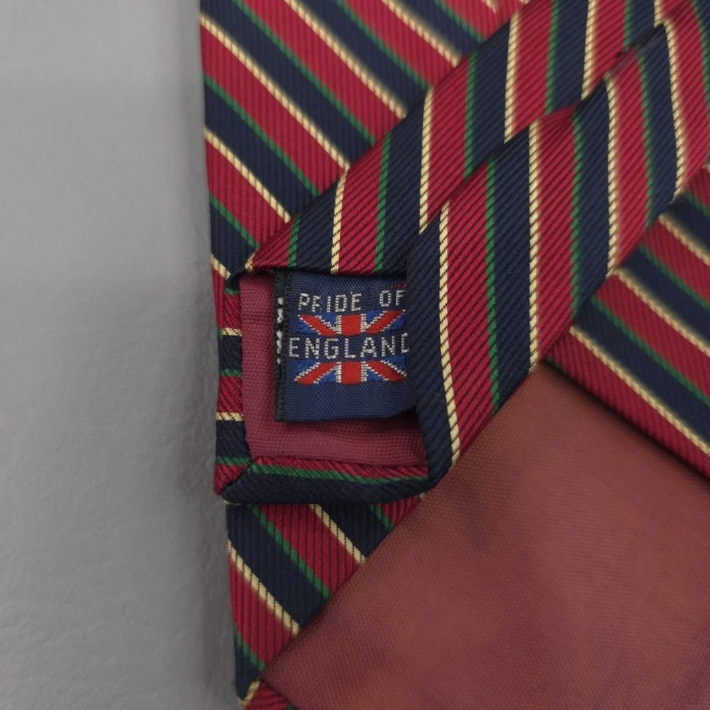 Vintage Pride Of England Tie Mens One Size Red Polyester Repp Striped Short